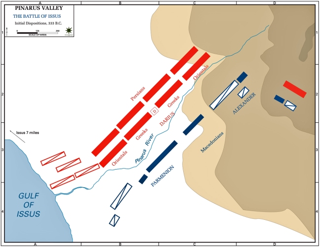 μάχη της Ισσού - χάρτης παράταξης δυνάμεων - πηγή /www.emersonkent.com