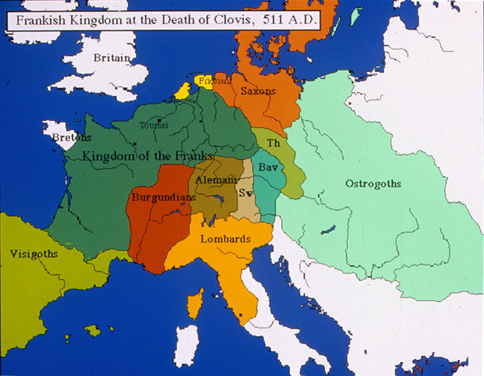Χάρτης Φραγκικού κράτους μετά τον θάνατο του Χλωδοβίκου. 