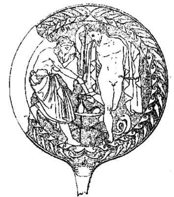 Ετρουσκικός καθρέπτης απεικονίζον τον Μαχάονα και τον Φιλοκτήτη