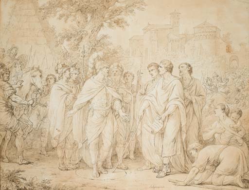 LOUIS-JEAN-FRANÇOIS LAGRENÉE (PARIS 1725-1805) LE CONSUL POPILIUS LENAS ENTOURANT D'UN CERCLE LE ROI ANTIOCHUS _christies.com