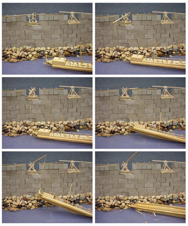 Σχήμα 8 Αναπαράσταση διαδικασίας ανύψωσης και ανατροπής πεντήρους από το έμβολο (κριός εμβολισμού). 